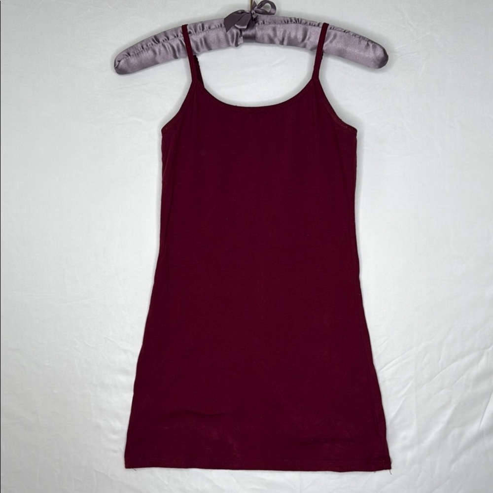Burgundy Spaghetti Strap Long Camisole Tank Top Summer Cotton Knit Blend